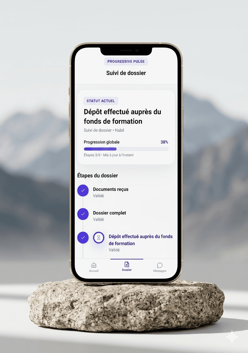 Mockup de l'application Progressive Pulse sur mobile